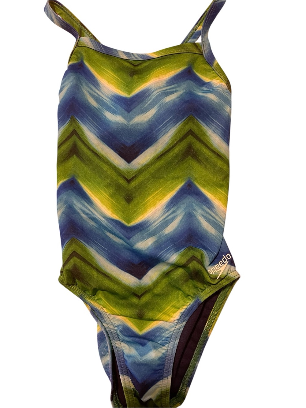 ✔️✔️Speedo Chevron One-Piece Swimsuit in Blue & Green Swirl, open back. Size  8